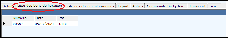 Liste des bons de livraison