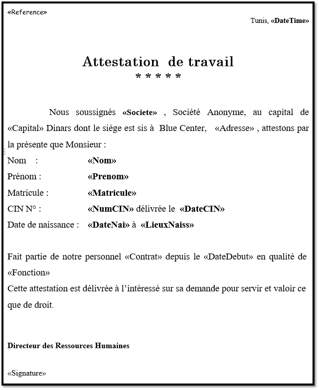 216 Attestation De Travail