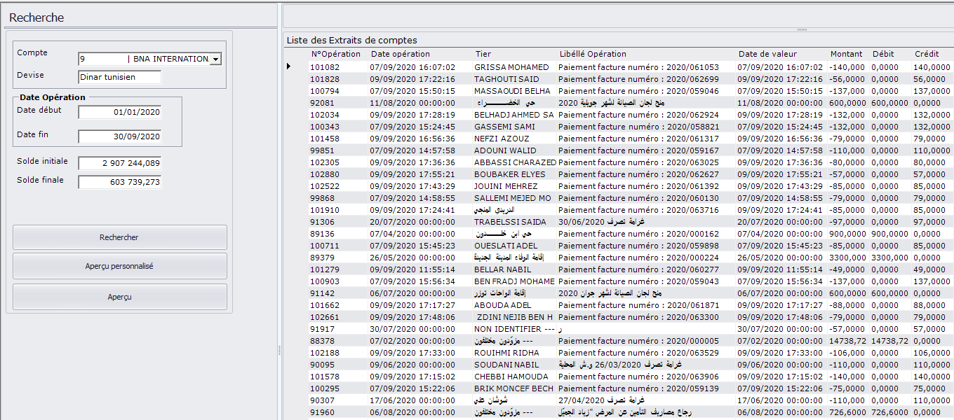 Etat extrait de compte